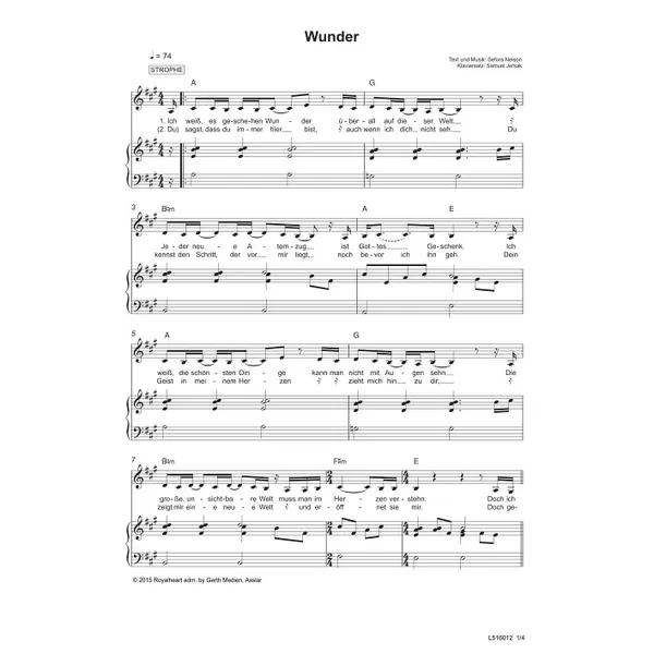 Produktbild des Artikels Wunder (Noten - Download)