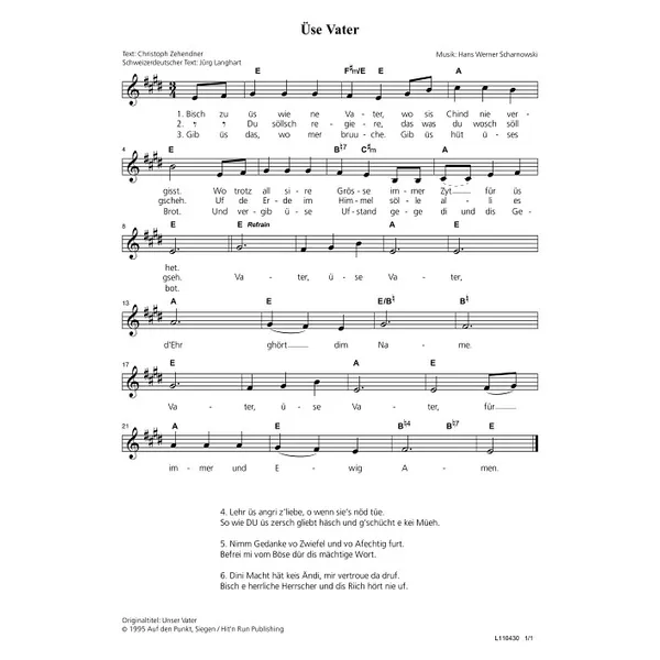 Produktbild des Artikels Üse Vater (Noten - Download)