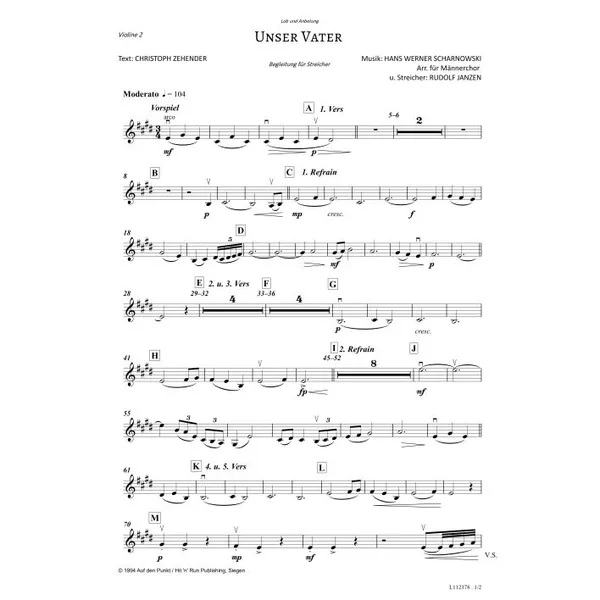 Produktbild des Artikels Unser Vater (Violine 2) (Noten - Download)