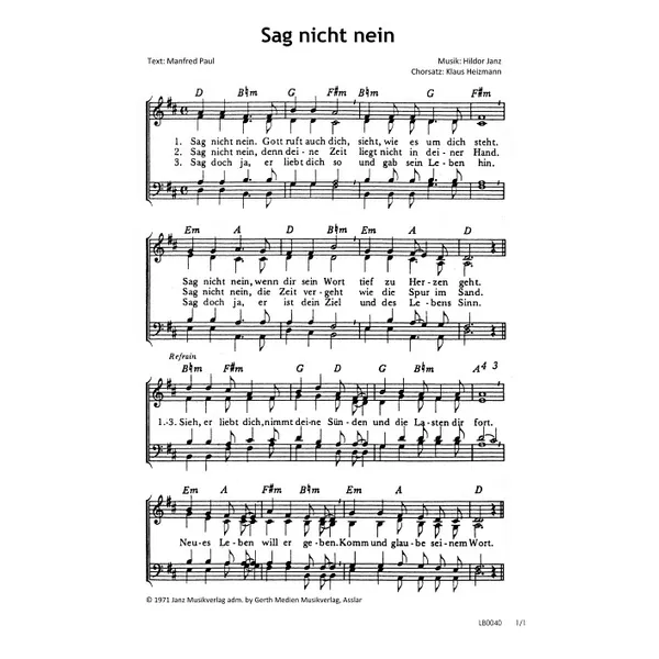 Produktbild des Artikels Sag nicht nein (Noten - Download)