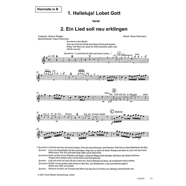 Produktbild des Artikels Halleluja! Lobet Gott (Klarinette in B) (Noten - Download)