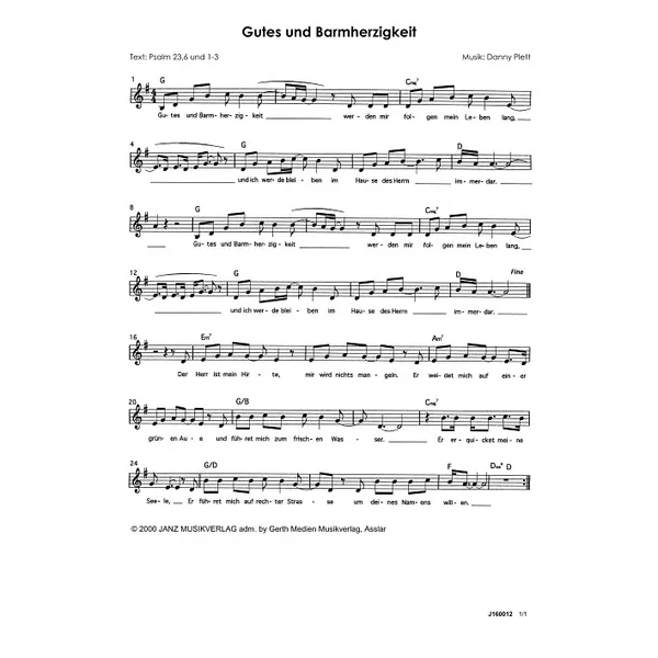 Produktbild des Artikels Gutes und Barmherzigkeit (Noten - Download)