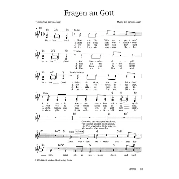 Produktbild des Artikels Fragen an Gott (Noten - Download)
