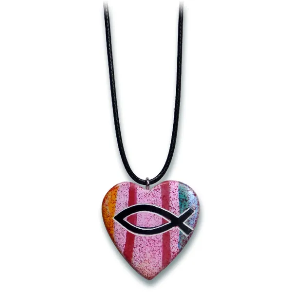 Produktbild des Artikels Halskette Speckstein "Herz mit Ichthys" - rosa ()
