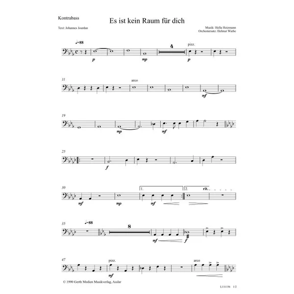 Produktbild des Artikels Es ist kein Raum für dich (Kontrabass) (Noten - Download)