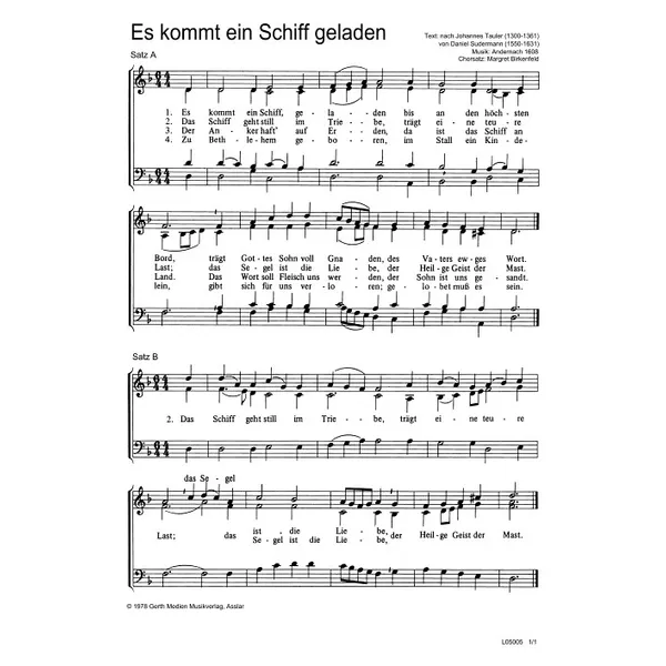 Produktbild des Artikels Es kommt ein Schiff geladen (Noten - Download)