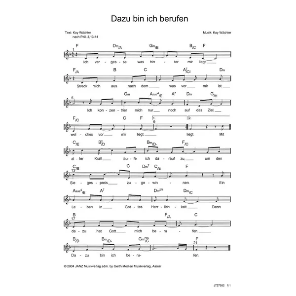 Produktbild des Artikels Dazu bin ich berufen (Noten - Download)