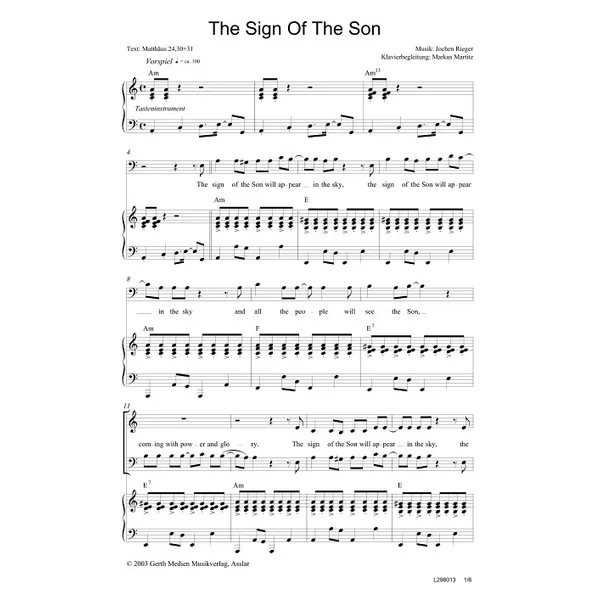 Produktbild des Artikels The Sign Of The Son (Noten - Download)