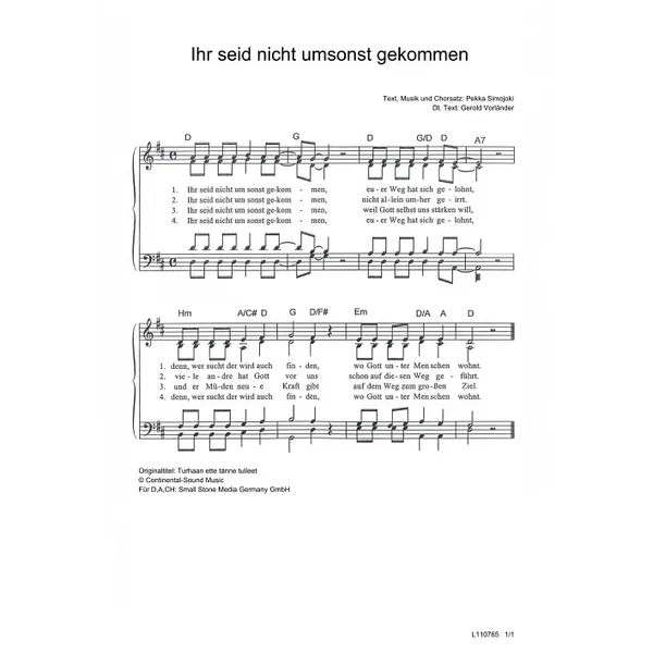 Produktbild des Artikels Ihr seid nicht umsonst gekommen (Noten - Download)