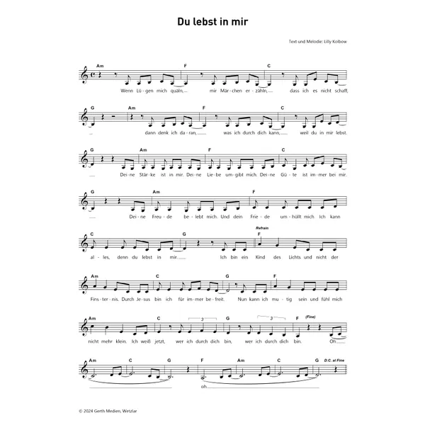 Produktbild des Artikels Du lebst in mir (Noten - Download)