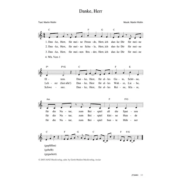 Produktbild des Artikels Danke, Herr (Noten - Download)