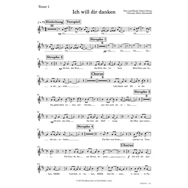 Produktbild des Artikels Ich will dir danken (Tenor 1) (Noten - Download)