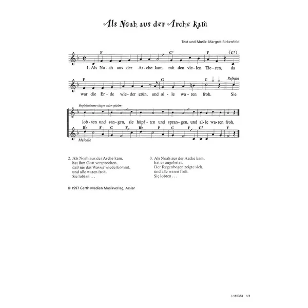 Produktbild des Artikels Als Noah aus der Arche kam (Noten - Download)