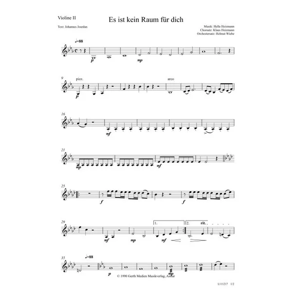 Produktbild des Artikels Es ist kein Raum für dich (Violine 2) (Noten - Download)