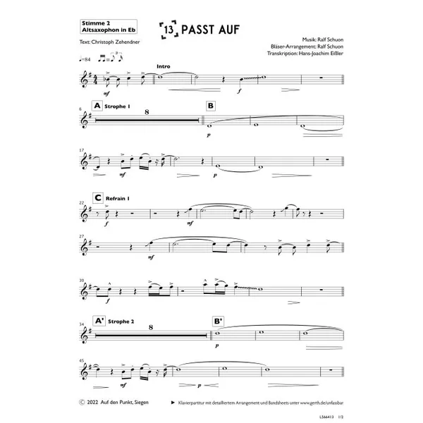 Produktbild des Artikels Passt auf (Altsaxophon in Eb) (Noten - Download)