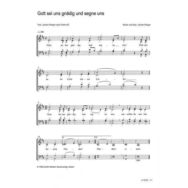 Produktbild des Artikels Gott sei uns gnädig und segne uns (Noten - Download)