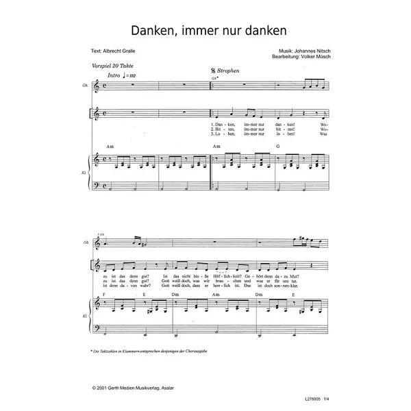Produktbild des Artikels Danken, immer nur danken (Noten - Download)