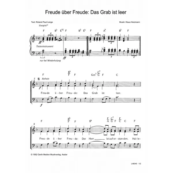 Produktbild des Artikels Freude über Freude: Das Grab ist leer (Noten - Download)