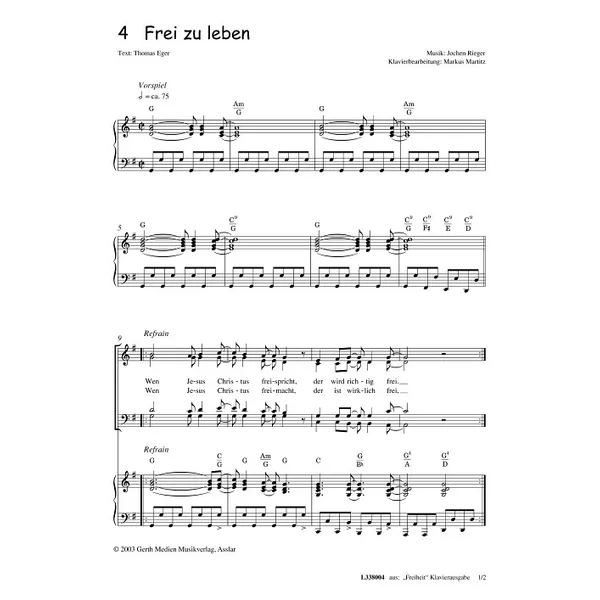 Produktbild des Artikels Frei zu leben (Noten - Download)
