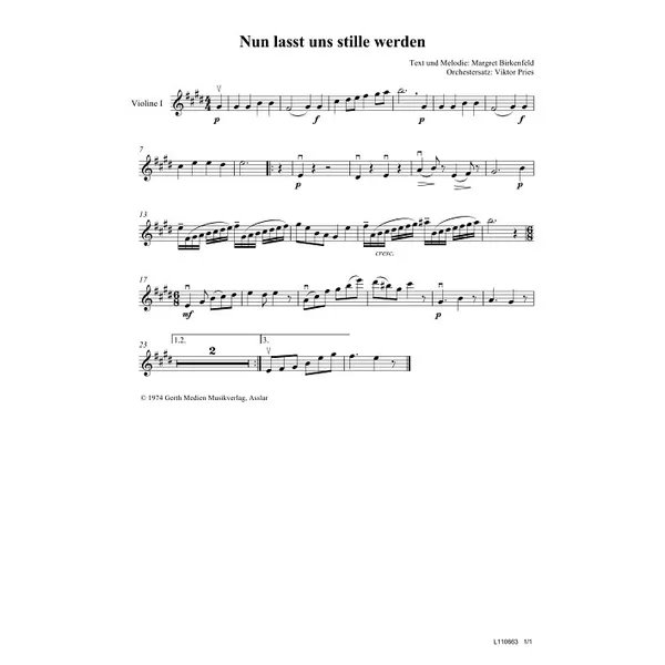 Produktbild des Artikels Nun lasst uns stille werden (Violine 1) (Noten - Download)