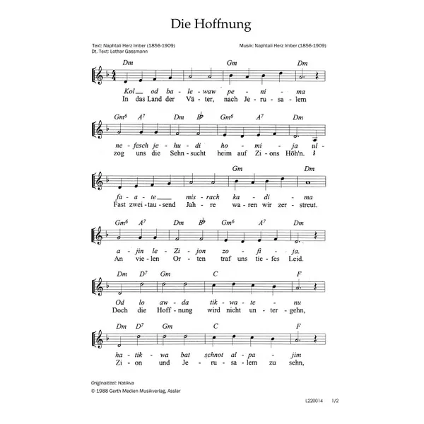 Produktbild des Artikels Die Hoffnung (Noten - Download)