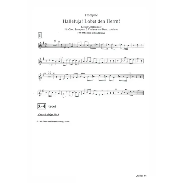 Produktbild des Artikels Halleluja! Lobet den Herrn (Trompete) (Noten - Download)