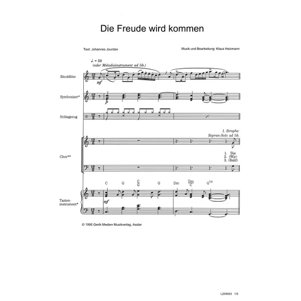 Produktbild des Artikels Die Freude wird kommen (Noten - Download)