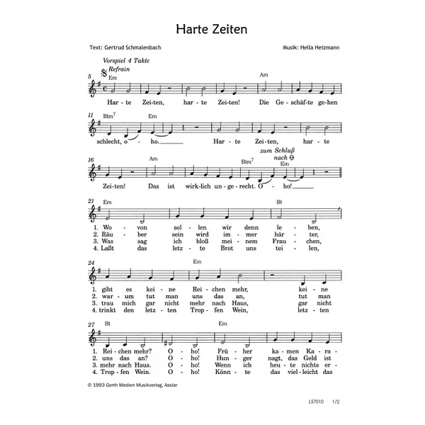 Produktbild des Artikels Harte Zeiten (Noten - Download)