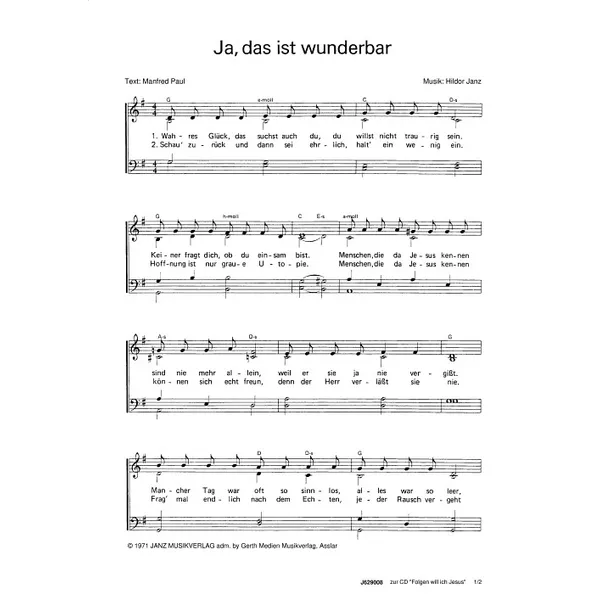 Produktbild des Artikels Ja, das ist wunderbar (Noten - Download)