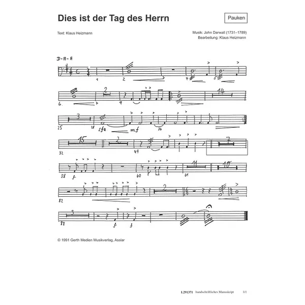 Produktbild des Artikels Dies ist der Tag des Herrn (Pauken) (Noten - Download)