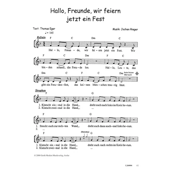 Produktbild des Artikels Hallo, Freunde, wir feiern jetzt ein Fest (Noten - Download)