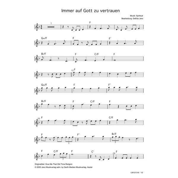 Produktbild des Artikels Immer auf Gott zu vertrauen (Geige / Querflöte) (Noten - Download)