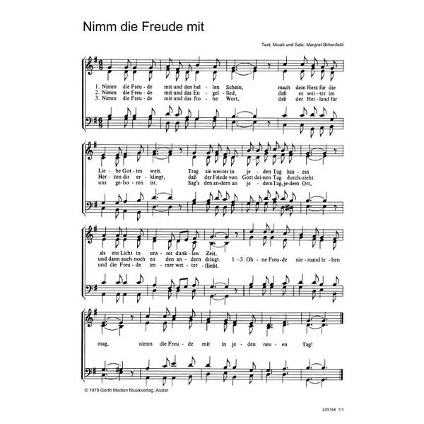 Produktbild des Artikels Nimm die Freude mit (Noten - Download)