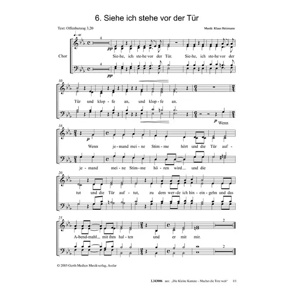 Produktbild des Artikels Siehe, ich stehe vor der Tür und klopfe (Noten - Download)