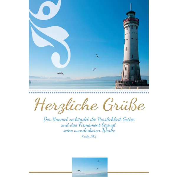 Produktbild des Artikels Faltkarte "Herzliche Grüße" Leuchtturm - 5 Stück (Schreibwaren)