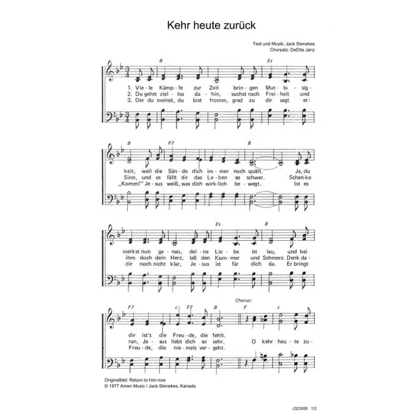 Produktbild des Artikels Kehr heute zurück (Noten - Download)