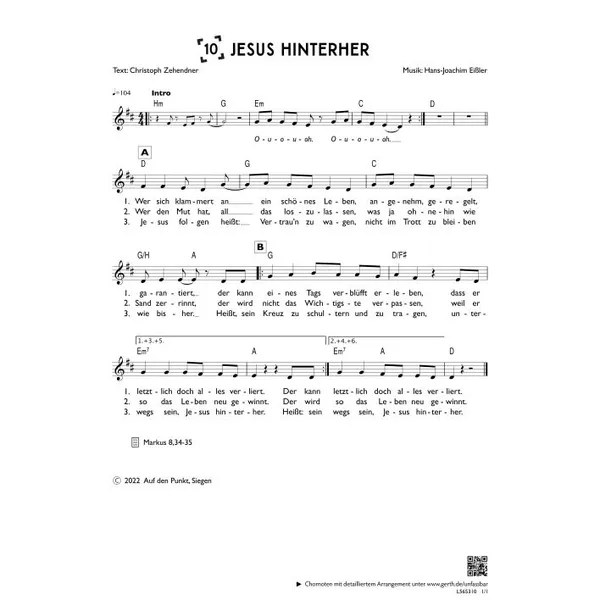 Produktbild des Artikels Jesus hinterher (einstimmig) (Noten - Download)