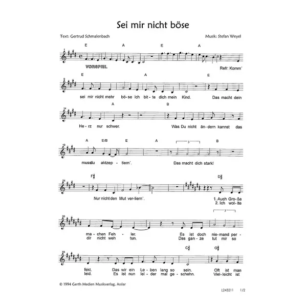 Produktbild des Artikels Sei mir nicht böse (Noten - Download)
