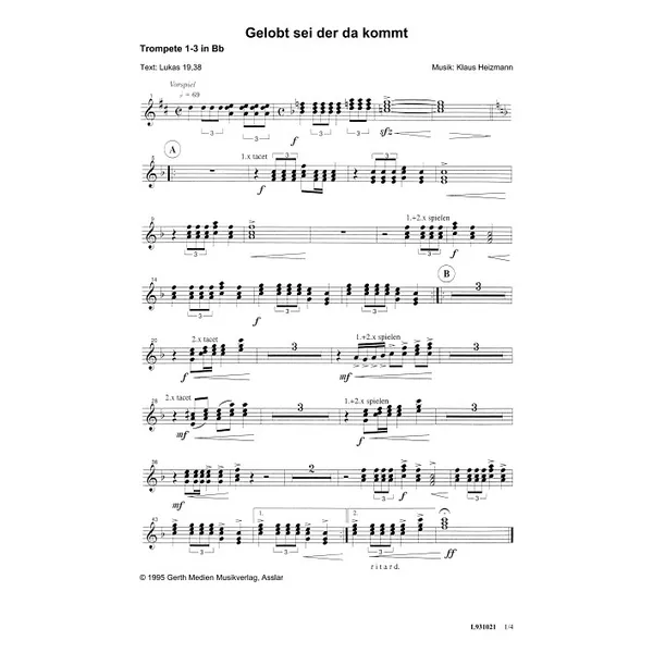 Produktbild des Artikels Gelobt sei, der da kommt (Blechbläser) (Noten - Download)