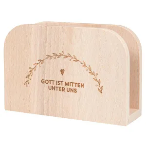 Produktbild des Artikels Serviettenständer Holz "Gott ist mitten unter uns" ()