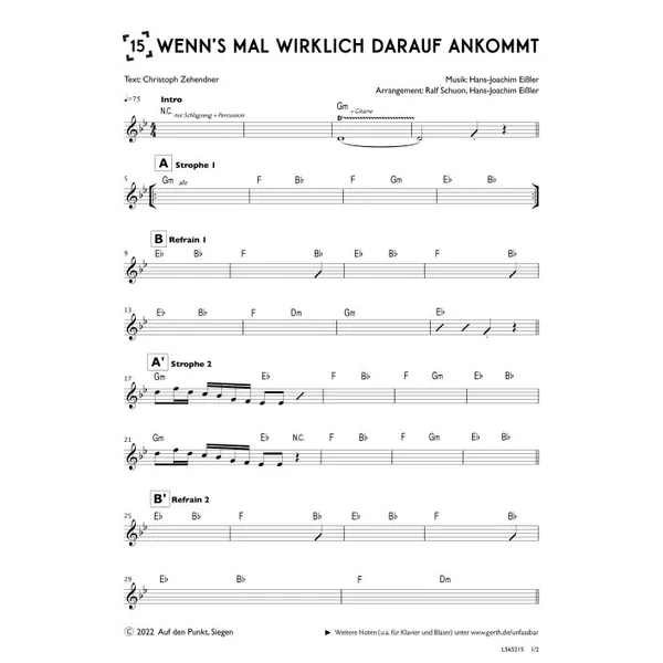 Produktbild des Artikels Wenn's mal wirklich darauf ankommt (Bandsheet) (Noten - Download)