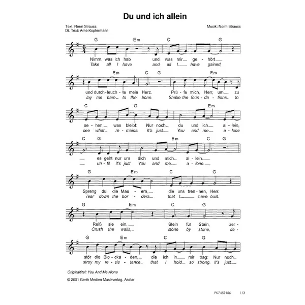 Produktbild des Artikels Du und ich allein (Noten - Download)