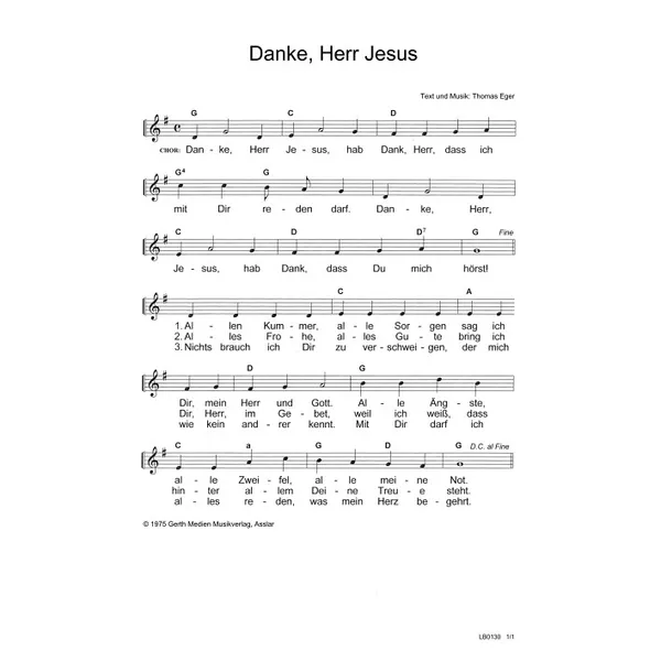 Produktbild des Artikels Danke, Herr Jesus (Noten - Download)