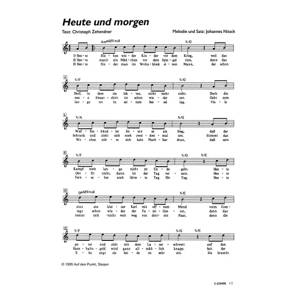 Produktbild des Artikels Heute und morgen (Noten - Download)