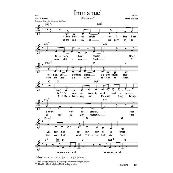 Produktbild des Artikels Immanuel (Noten - Download)