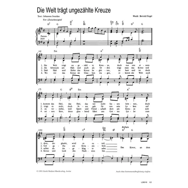 Produktbild des Artikels Die Welt trägt ungezählte Kreuze (Noten - Download)