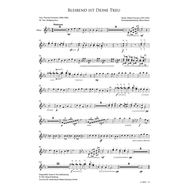 Produktbild des Artikels Bleibend ist deine Treu (Oboe) (Noten - Download)