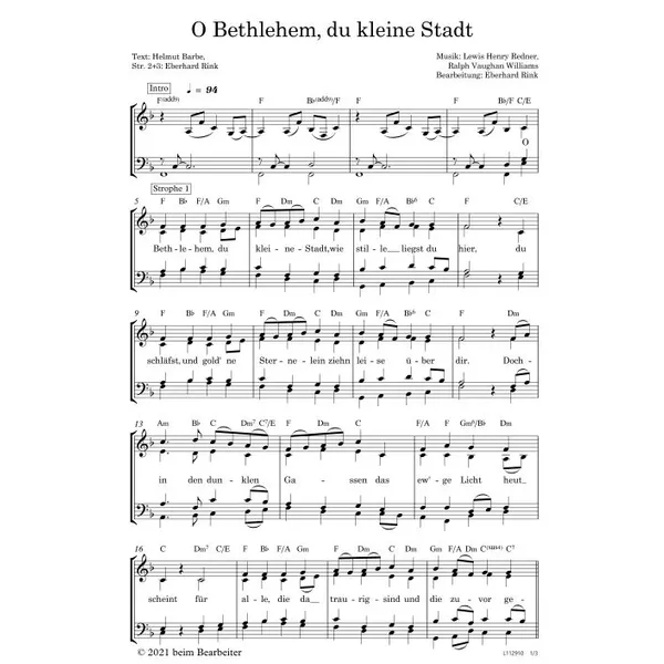 Produktbild des Artikels O Bethlehem, du kleine Stadt (Noten - Download)