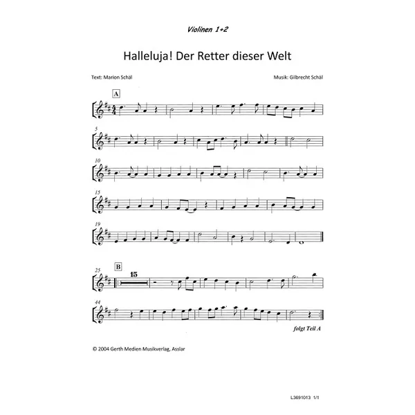Produktbild des Artikels Halleluja! Der Retter dieser Welt ist da (Streicher) (Noten - Download)