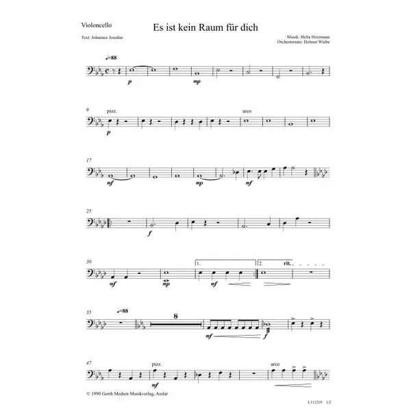 Produktbild des Artikels Es ist kein Raum für dich (Violoncello) (Noten - Download)